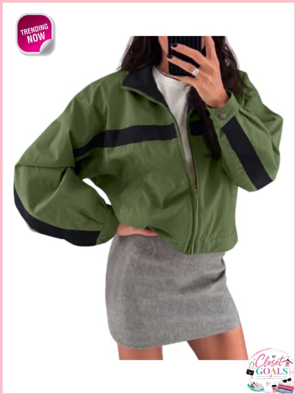 Lightweight Nylon Windbreaker Jacket Zip Up Cropped Casual Coat